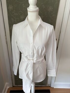 J. McLaughlin White Tie-Waist Button-Down Shirt